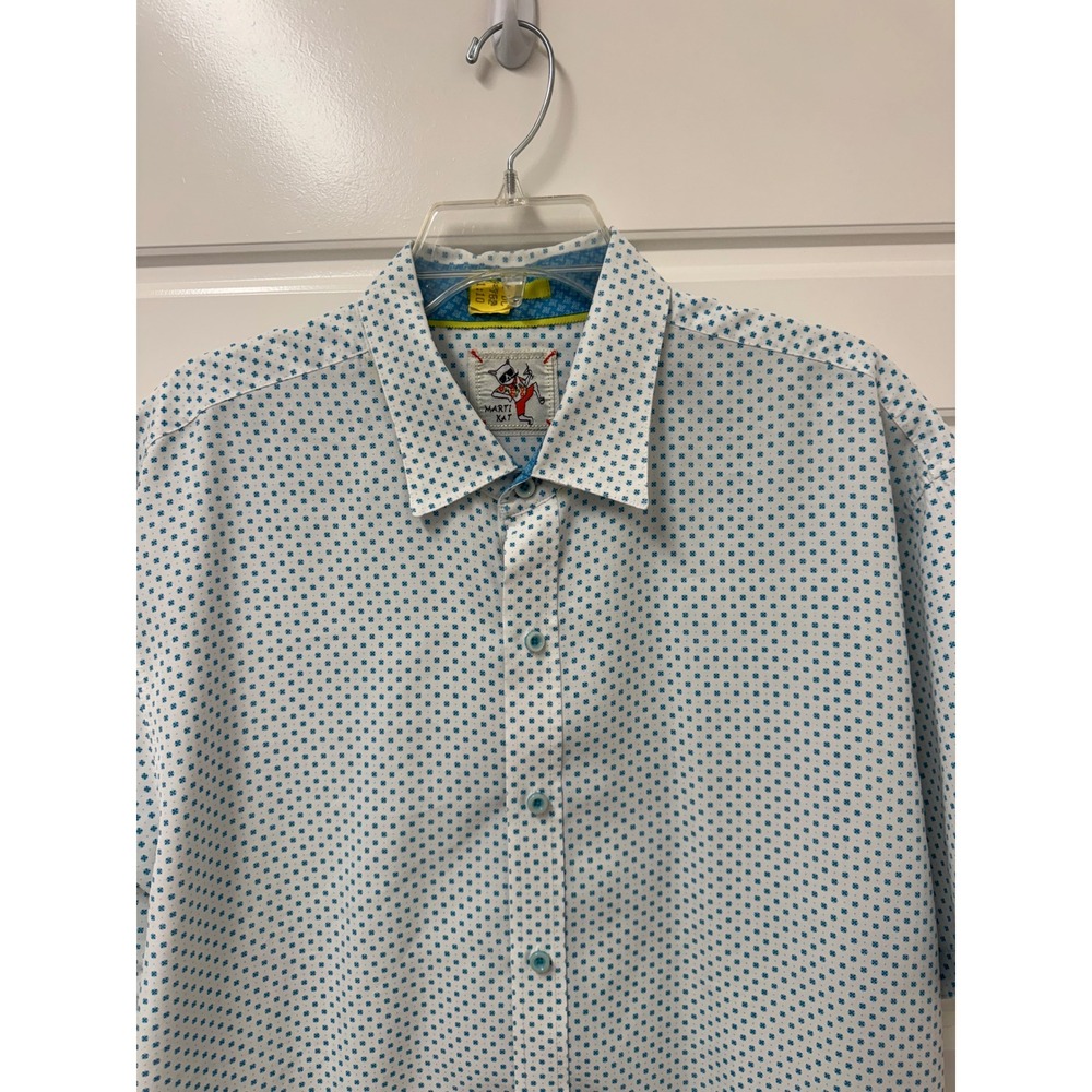 Marti Kat Mens 2XL Short Sleeve Button Down Shirt Blue White Micro Print Modal